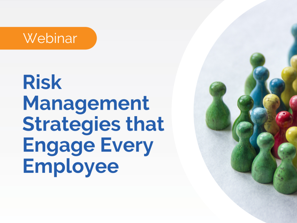 Webinar: Explore risk management strategies for engaging every employee, visually represented by colorful game pieces grouped together.