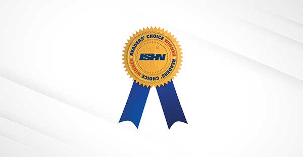 A gold ISHN Readers’ Choice Awards seal with blue ribbons on a white background, highlighting Cority’s recognition as a top COVID-19 Solution.
