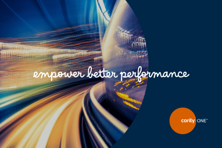 Blurred lights streak across a road with the text empower better performance and a cority ONE logo, highlighting the path to a successful EHS implementation.