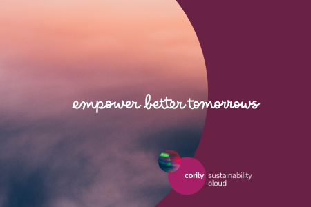 Text empower better tomorrows on a blurred sunset background with Cority Sustainability Cloud logo—take control of your Scope 3 GHG emissions and drive impactful change.