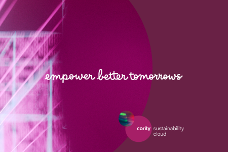 Pink and purple graphic with the text empower better tomorrows and cority sustainability cloud at the bottom—highlighting ESG software selection.