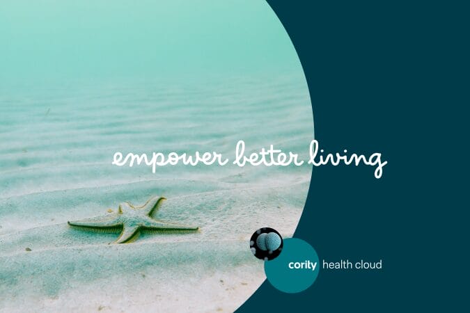 A starfish on the sandy ocean floor with the text empower better living and Cority Health Cloud logo, highlighting how occupational health software supports a strong business case for investment in well-being.