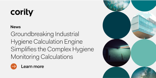 Cority news: New industrial hygiene calculator engine simplifies complex calculations, featuring abstract circular image designs.