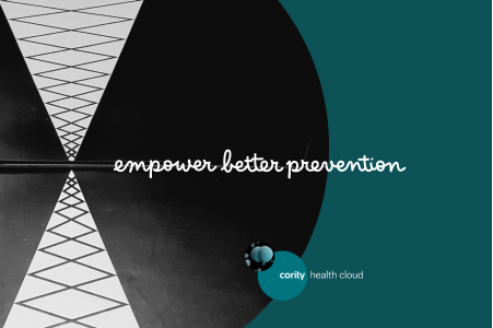 Black and teal graphic with text empower better prevention, highlighting the power of digitizing health programs, and Cority health cloud logo at the bottom.