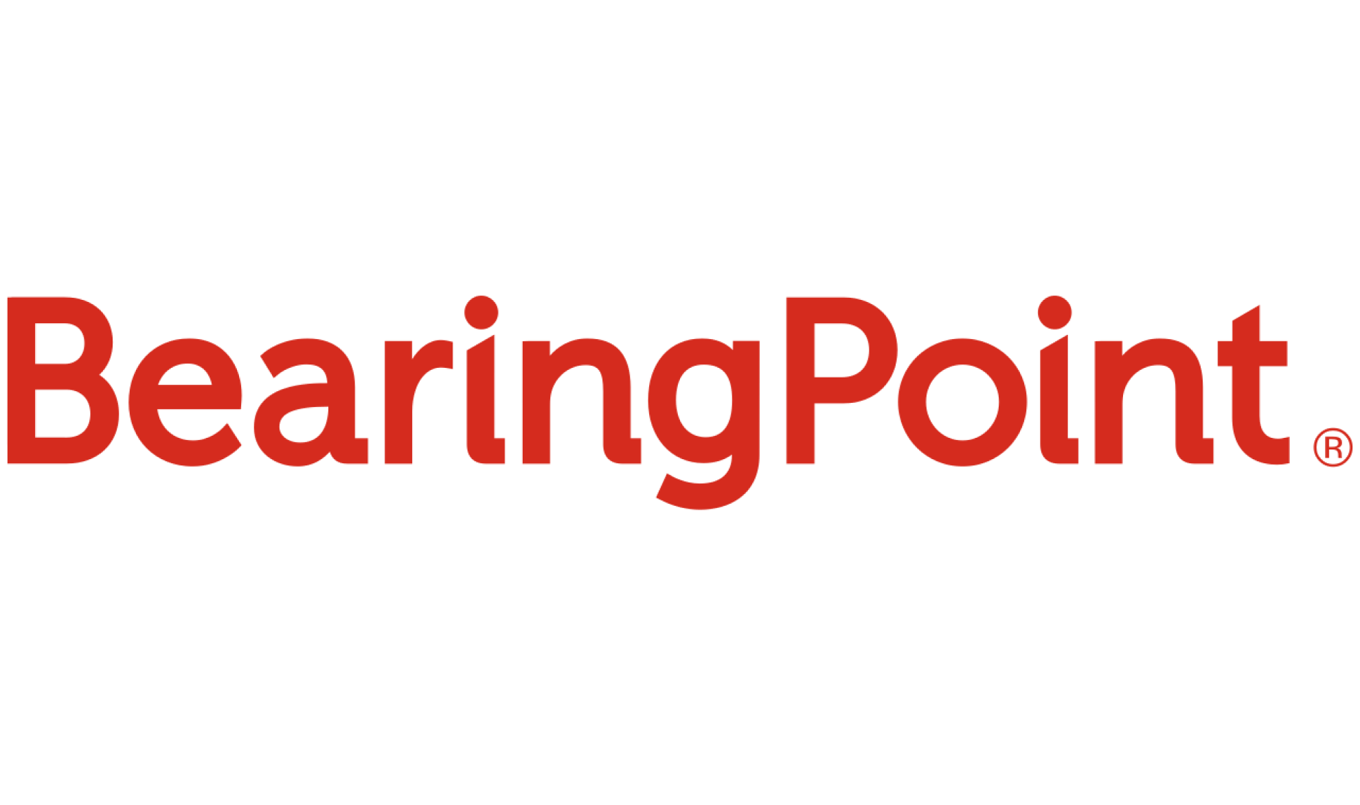 The image displays the BearingPoint logo, featuring the company name BearingPoint in bold red letters against a crisp white background.