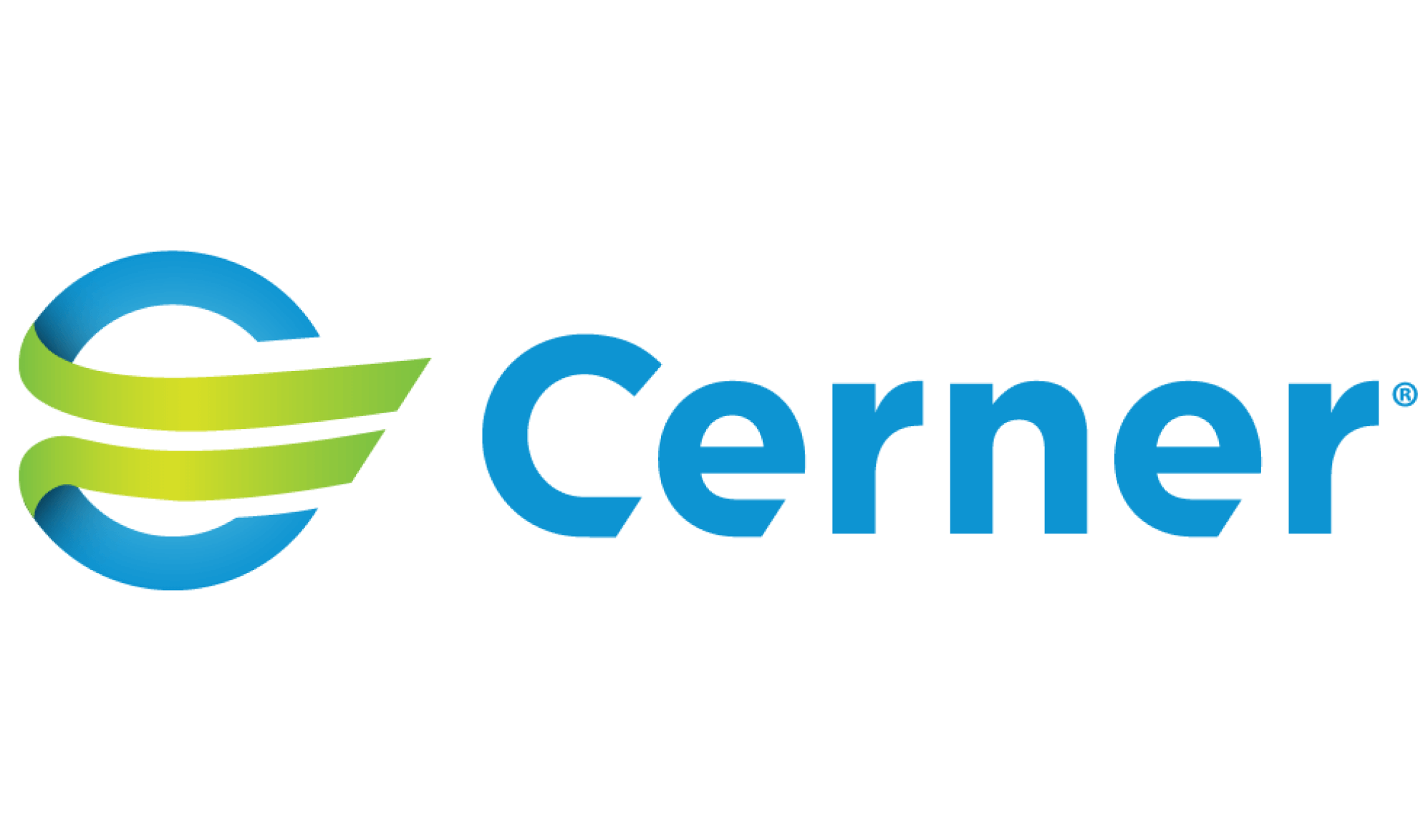 Cerner logo featuring a blue and green abstract circular symbol on the left and the word Cerner in bold blue letters on the right.