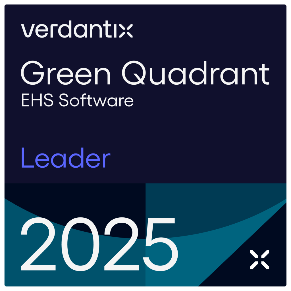 A badge featuring the Verdantix logo, the text Green Quadrant EHS Software Leader, and 2025 in large numbers, indicating a leadership position in environmental, health, and safety software for 2025.