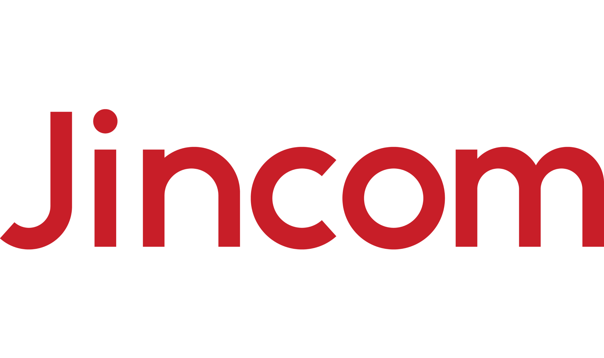 Red text on a white background spells out Jincom in a bold, modern sans-serif font.