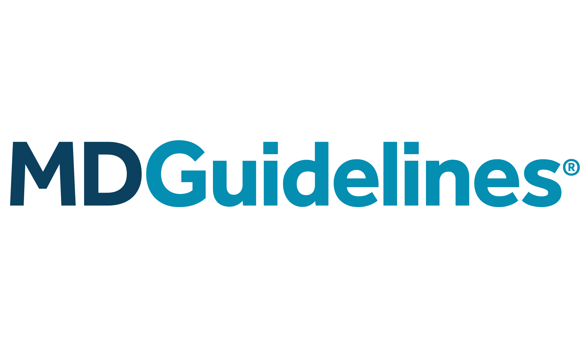 The image displays the MDGuidelines logo, featuring "MD" in dark blue and "Guidelines" in light blue, set against a plain white background for a clean and professional look.
