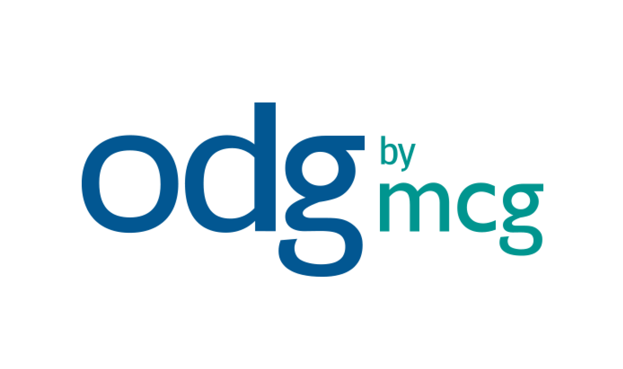 Blue and teal logo with the text odg by mcg on a white background.