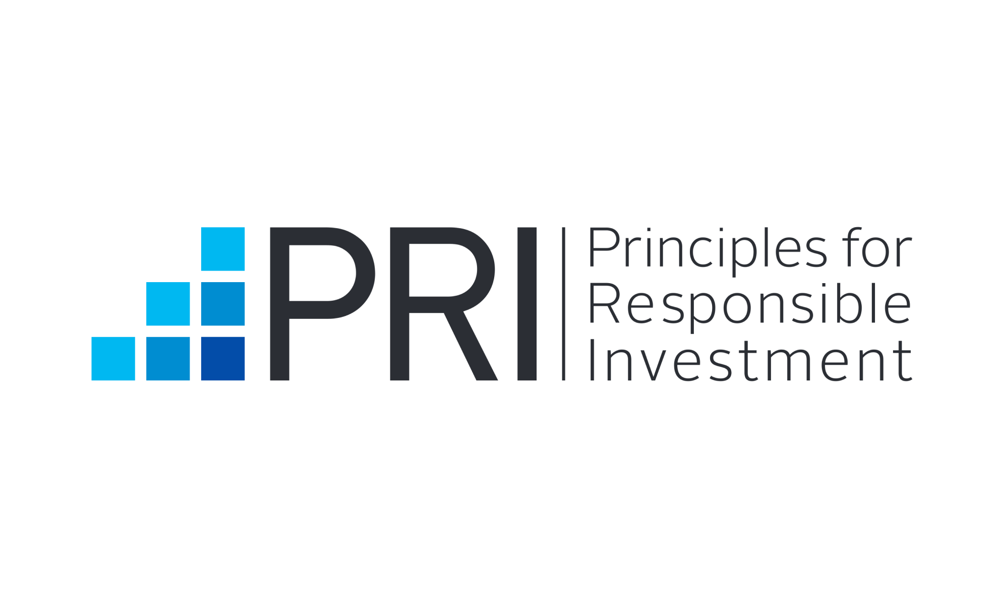 Logo for Principles for Responsible Investment (PRI) featuring PRI in bold letters next to a pattern of blue squares and the text Principles for Responsible Investment on a light background.