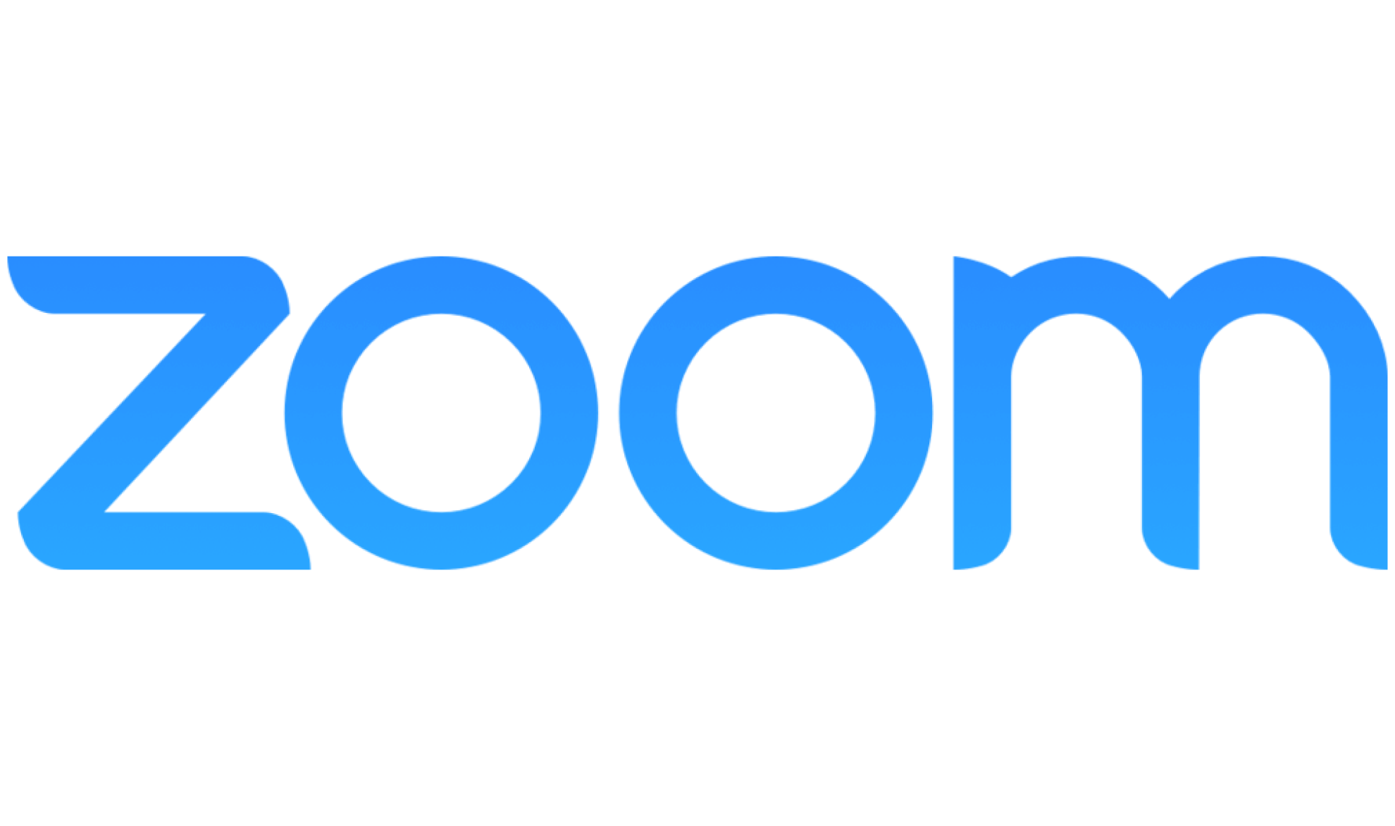 The image shows the Zoom logo with the word zoom in lowercase blue letters on a white background.
