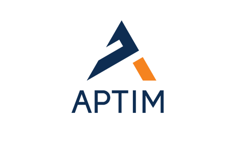 APTIM logo featuring a stylized blue and orange A shape above the word APTIM in bold blue letters on a light gray background.