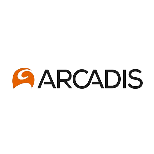 Arcadis logo featuring a stylized orange symbol on the left and the company name ARCADIS in bold black uppercase letters on a white background.