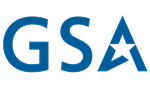 Blue letters GSA with a stylized A featuring a white star in the middle, on a light gray background.