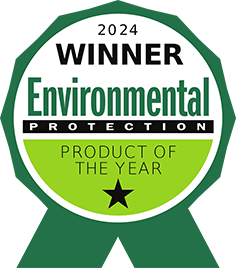 A green and white award badge labeled 2024 Winner Environmental Protection Product of the Year, featuring a black star at the bottom, highlights excellence in ESG Tracking Software.